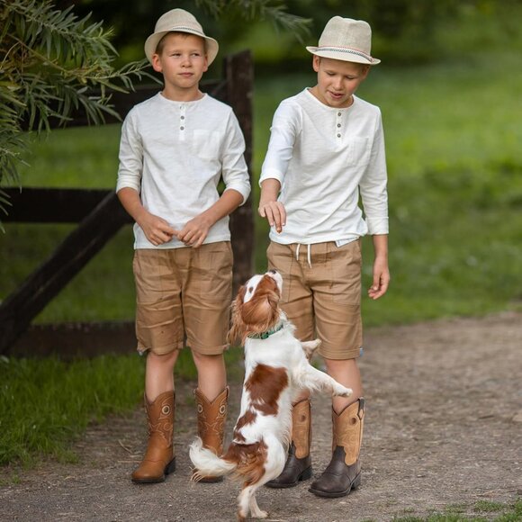 Girls Bronze Brown Western Boots Square Toe Girls Cowgirl Boots Calf High - Picture 5 of 5